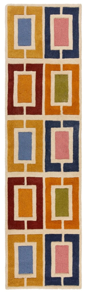Ručne všívaný behúň Illusion Retro Blocks Multi, 60x230, viacfarebná, detská izba, Flair Rugs