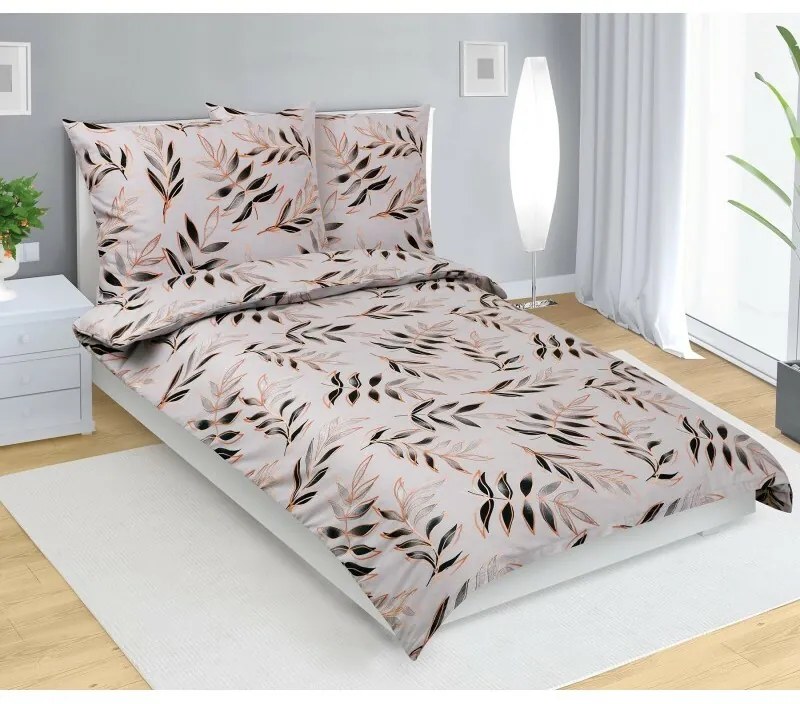 Bellatex Bavlnené obliečky List sivá,140 x 220 cm, 70 x 90 cm, 140 x 220 cm, 70 x 90 cm