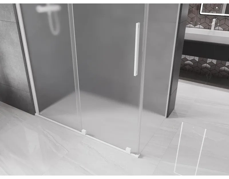 Mexen Velar, sprchový kút s posuvnými dverami 160 x 90 cm, 8mm sklo námraza, biela matná, 871-160-090-31-20