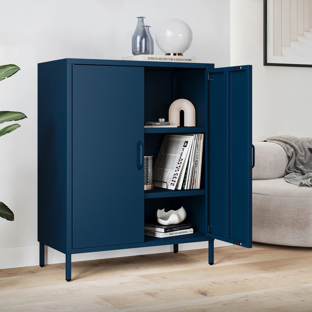 Skrinka do obývačky s policami VITO, 800 x 1015 x 400 mm, Modern: tmavomodrá farba