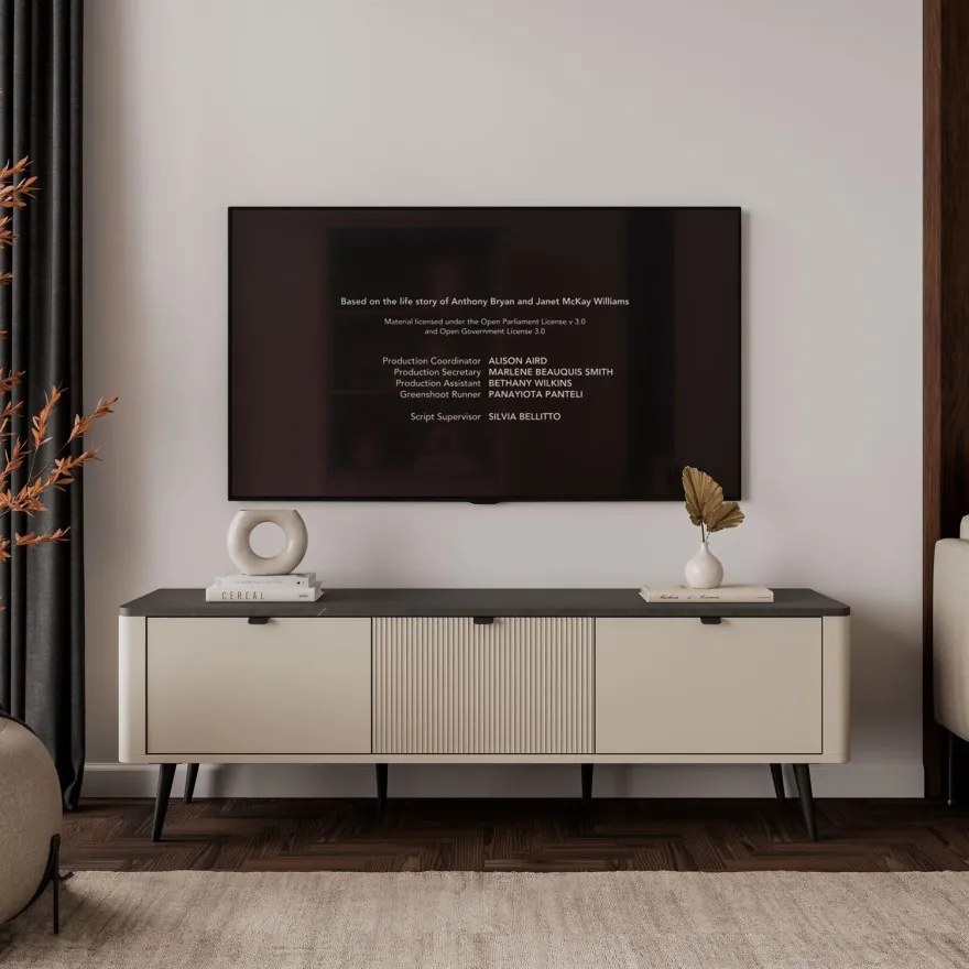 TV stolík NICOLA 160 cm kašmír + sivý kameň