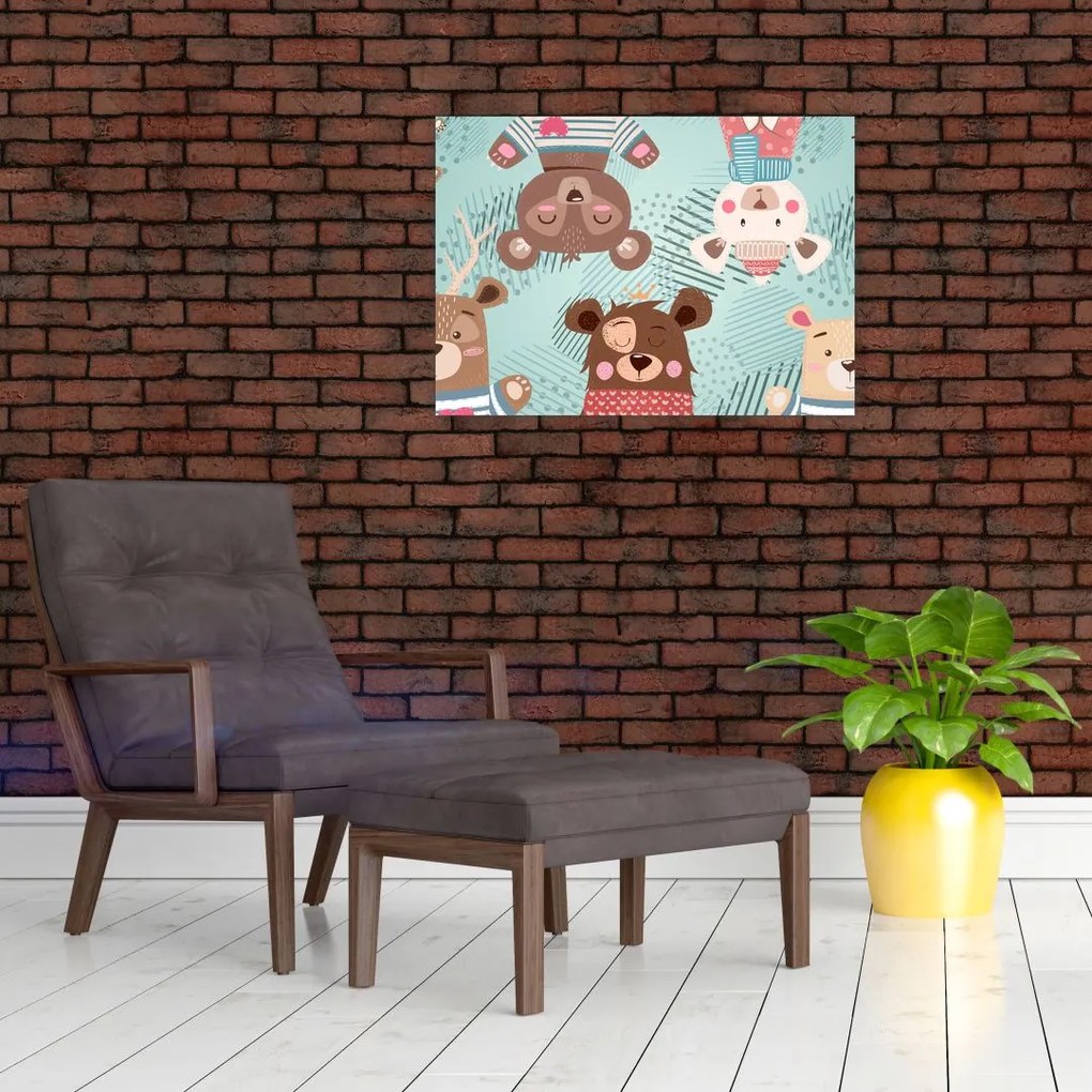 Sklenený obraz - Veselí medvedíci (70x50 cm)