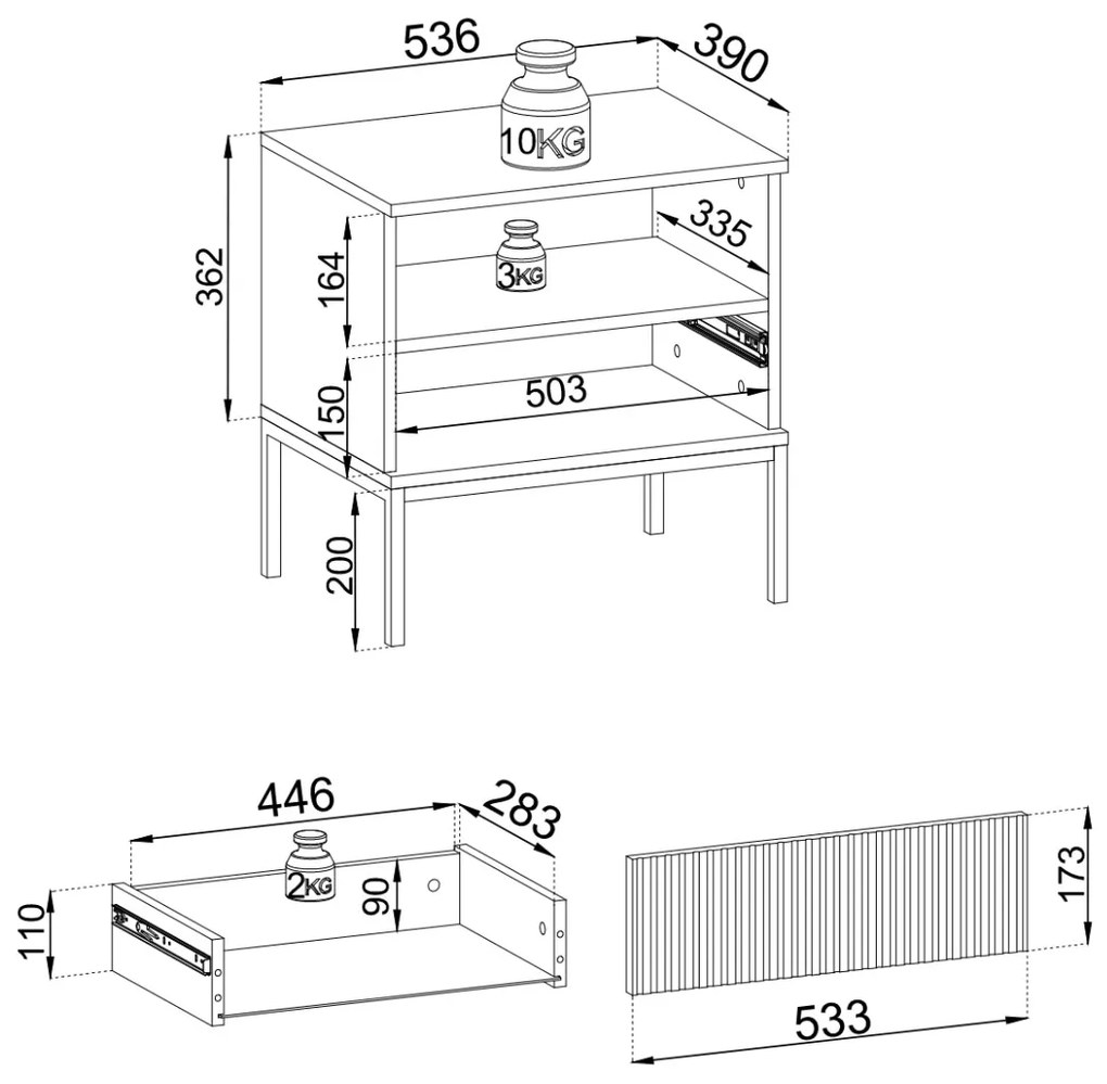 NOČNÝ STOLÍK ALESSIO KAŠMÍR LED