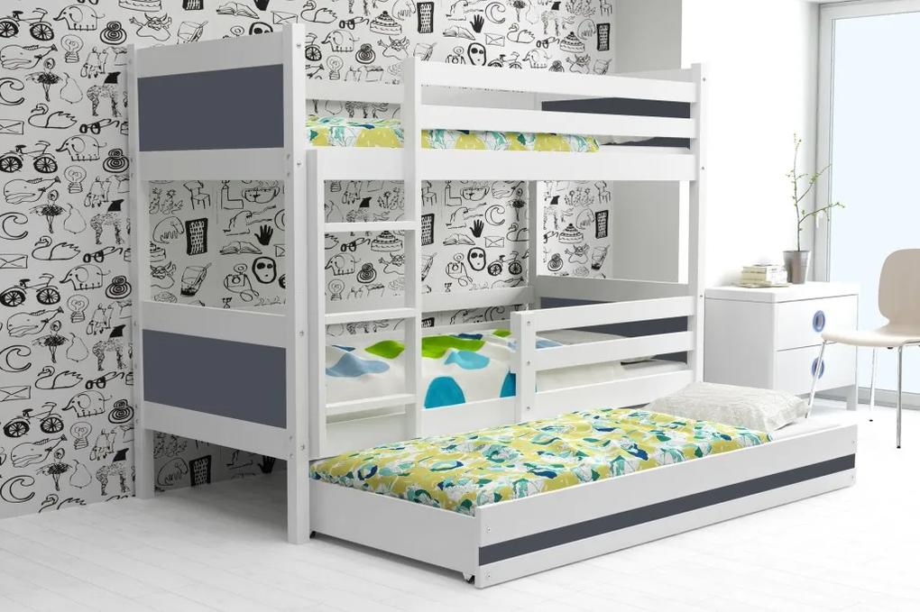Poschodová posteľ s prístelkou RINO 3 - 190x80cm - Biely - Grafitový