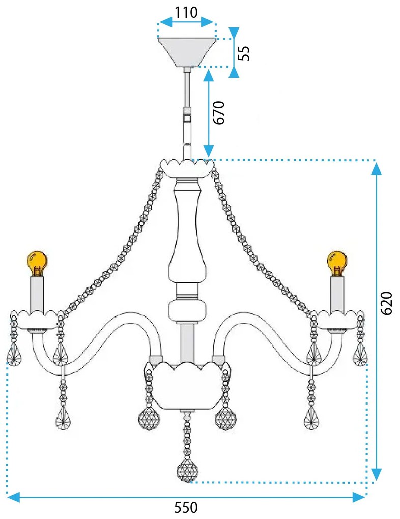 Toolight - Krištáľový závesný luster 6xE14 60W 392183, strieborná, OSW-04007