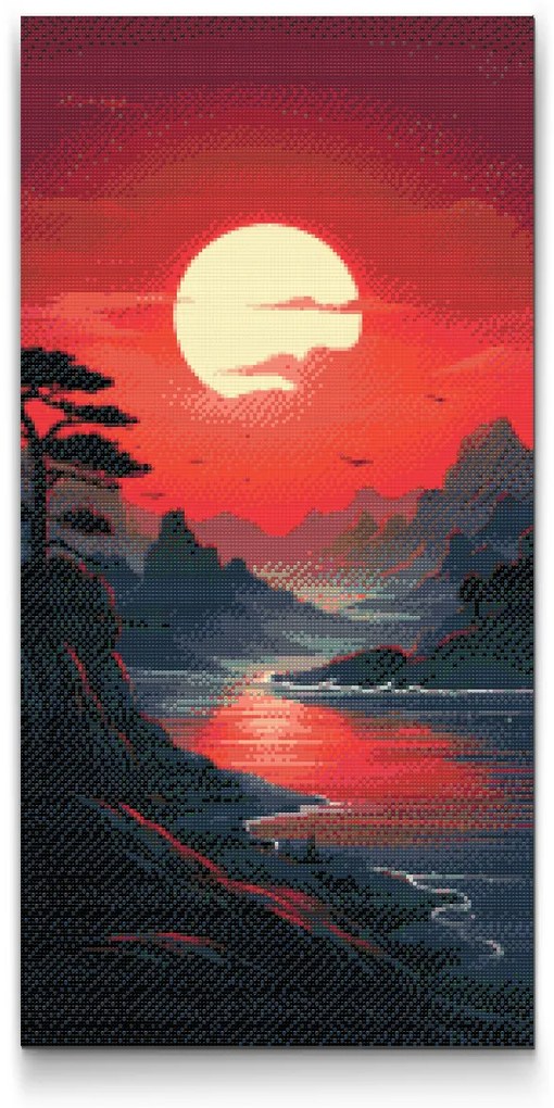 Gario Diamantové maľovanie Červený západ slnka Rozmery: 40 x 80 cm, Rámovanie: S vnútorným rámom, Diamanty: Okrúhle