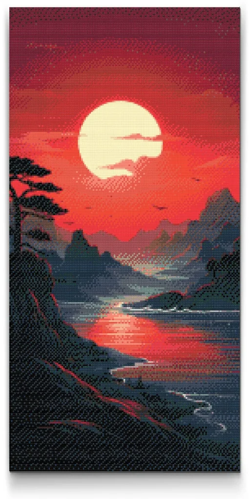 Gario Diamantové maľovanie Červený západ slnka Rozmery: 40 x 80 cm, Rámovanie: S vnútorným rámom, Diamanty: Štvorcové