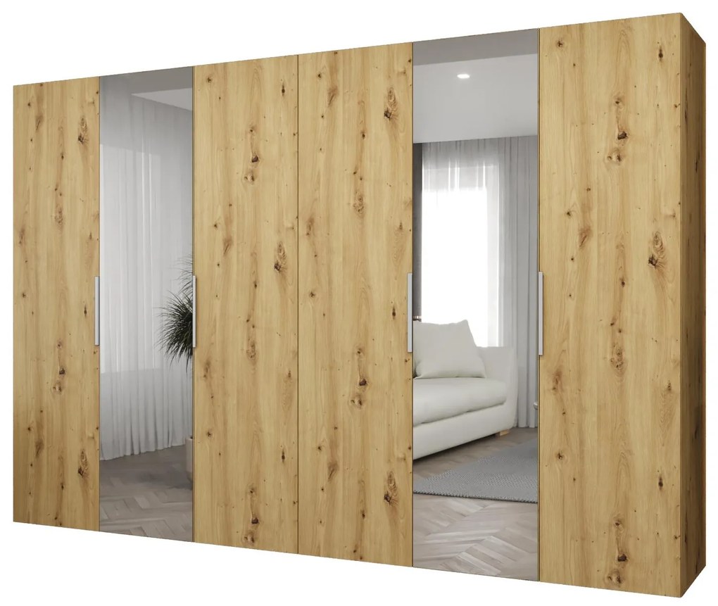 Šatníková skriňa 300 cm Mirabella 2 (dub artisan + kašmír). Akcia -20%. Vlastná spoľahlivá doprava až k Vám domov. 1126436