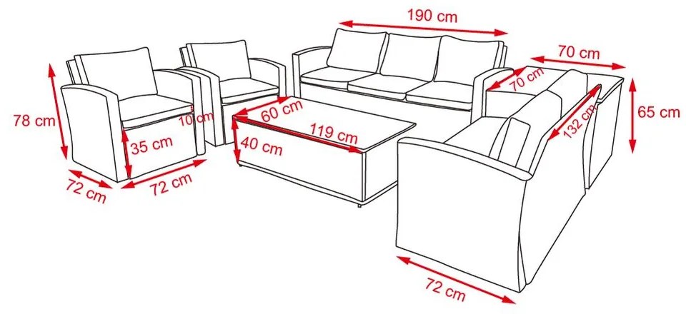 Veľký záhradný sofa set s boxom na podušky AUCKLAND sivá