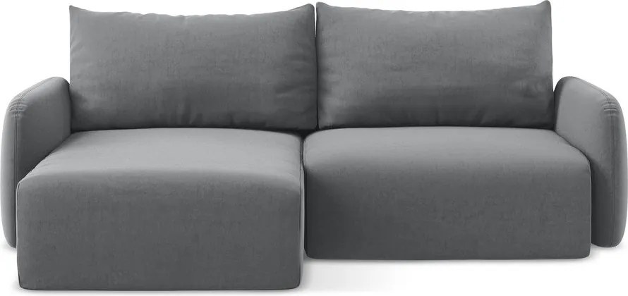 Sivá zamatová rozkladacia/s úložným priestorom rohová pohovka (ľavý roh/s leňoškou) Kalena – Makamii