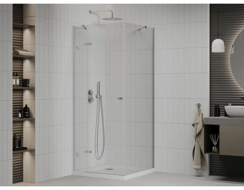 Mexen Roma, sprchovací kút 80 (dvere) x 80 (stena) cm, 6mm číre sklo, chrómový profil + slim sprchová vanička 5cm, 854-080-080-01-00-4010