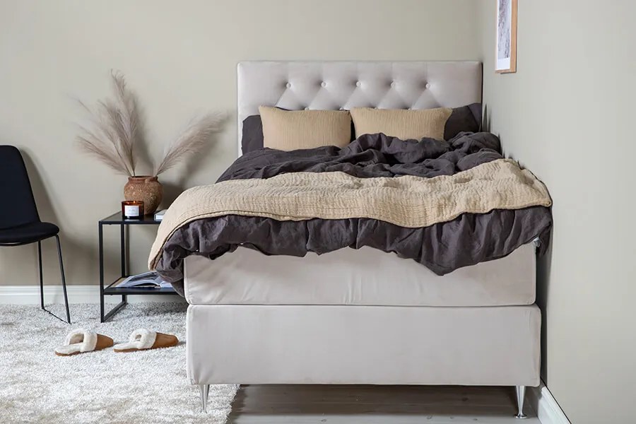 Furudal 120 boxspring posteľ béžový zamat čelo Furuvik