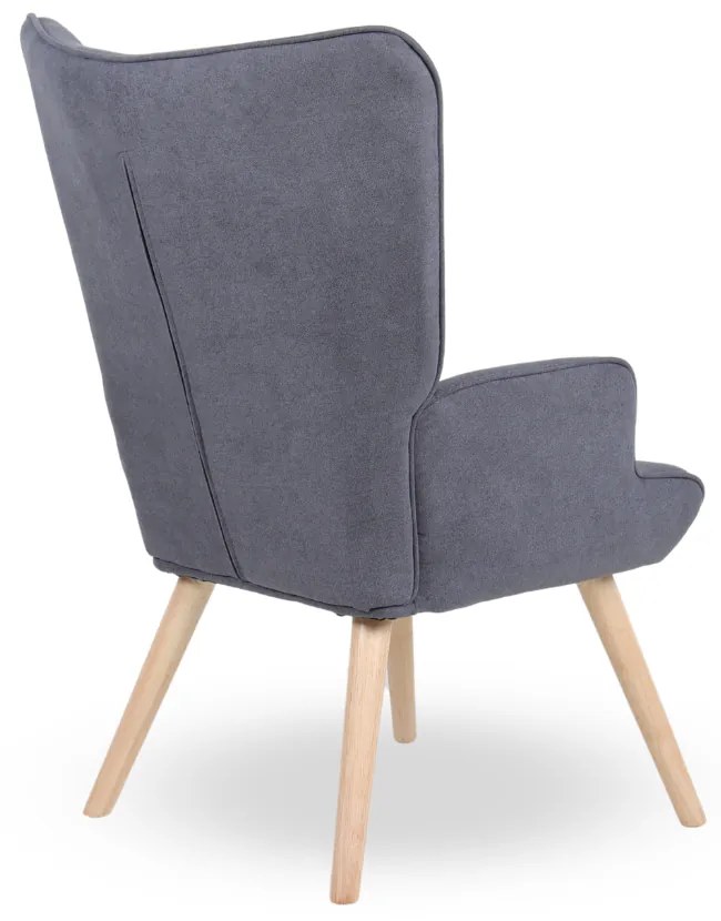 Kreslo ušiak CORDU + taburet — masív, látka, prírodná / sivá