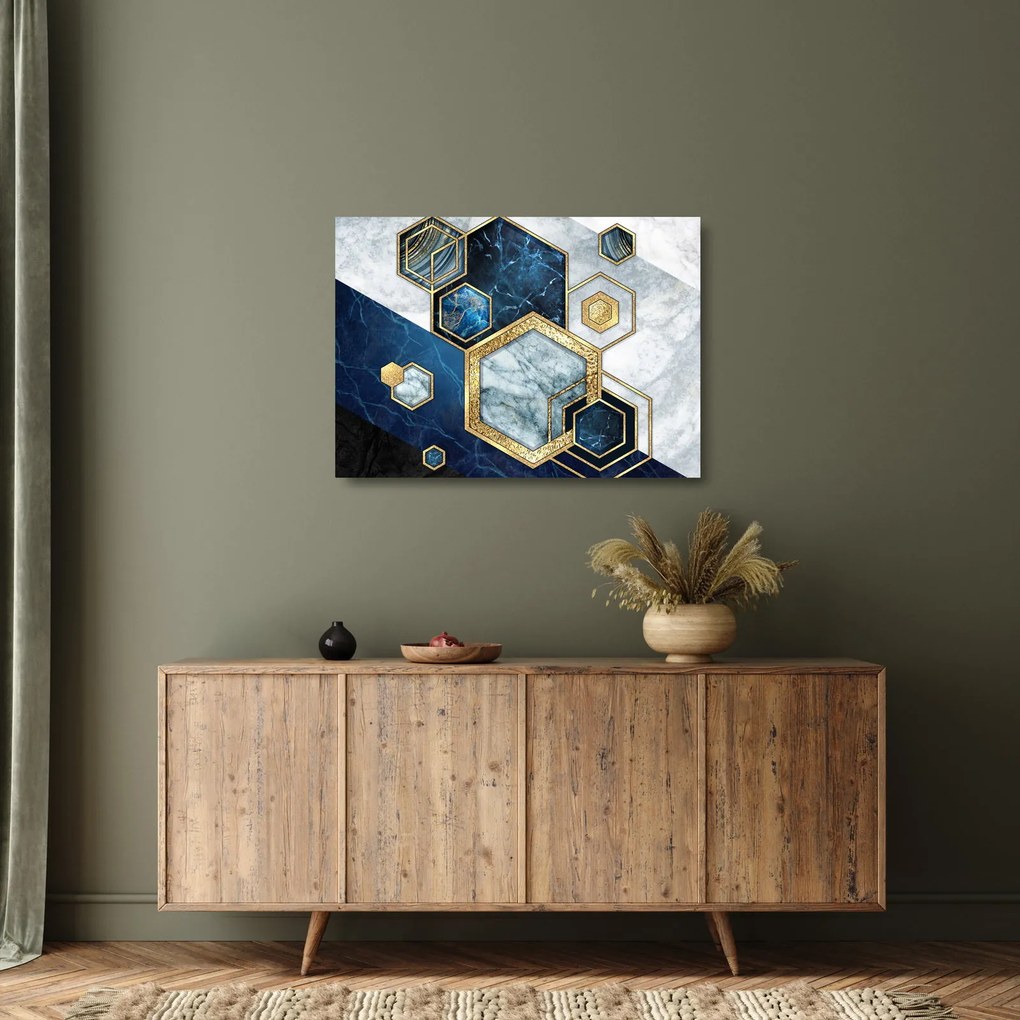 Sklenený obraz - Mramorové hexagóny (70x50 cm)