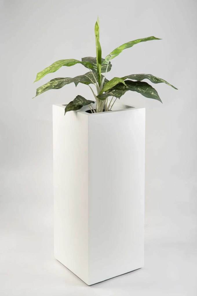 Hranatý kvetináč BLOCK, výška 75 cm, materiál MDF, biely mat