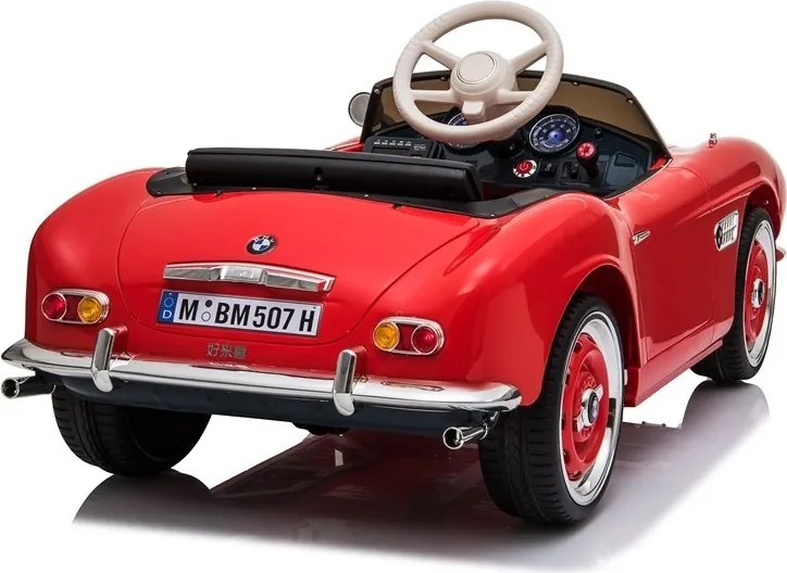 LEAN CARS Elektrické autíčko BMW Retro, LED, MP3, diaľkové ovládanie, červené lakované