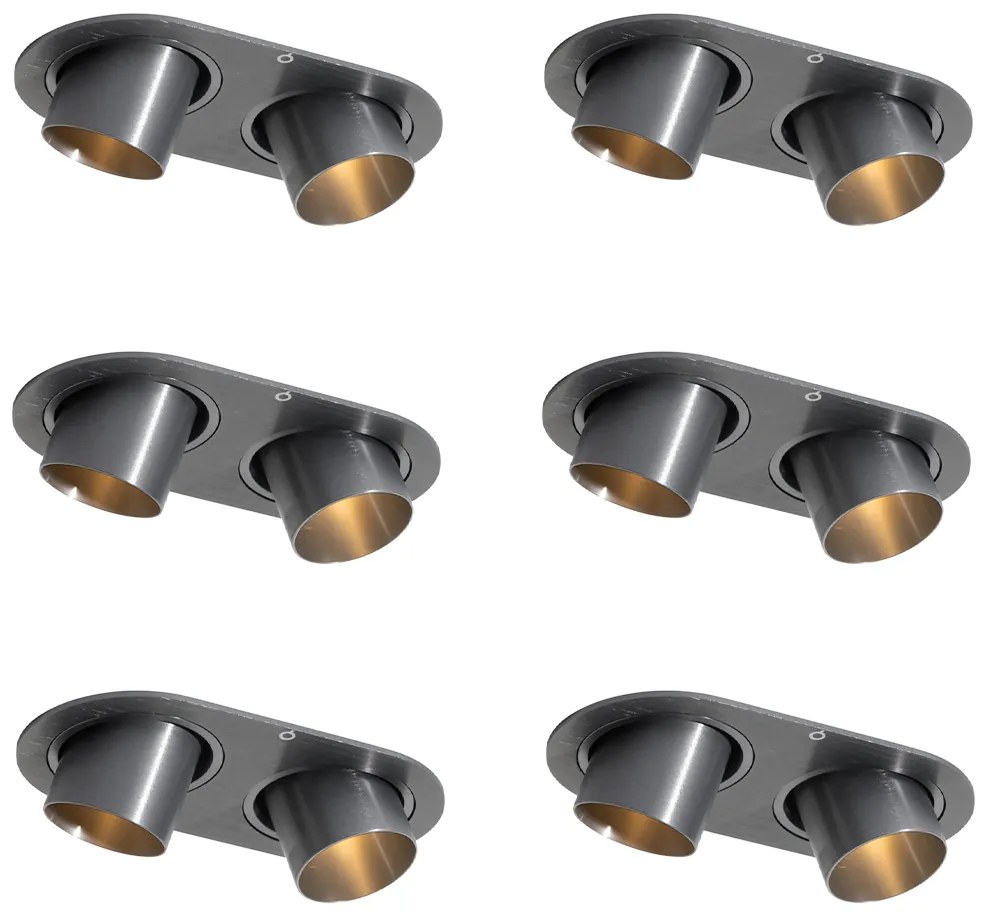 Sada 6 zapustených bodových svetiel Gunmetal GU10 35 mm naklápateľné 2-svetelné - Installa