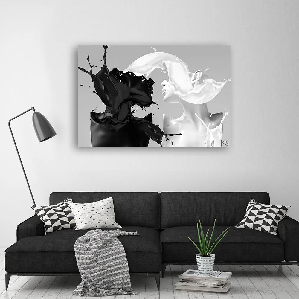 Obraz na plátně, Káva a mléko Černá a bílá pár láska - 60x40 cm