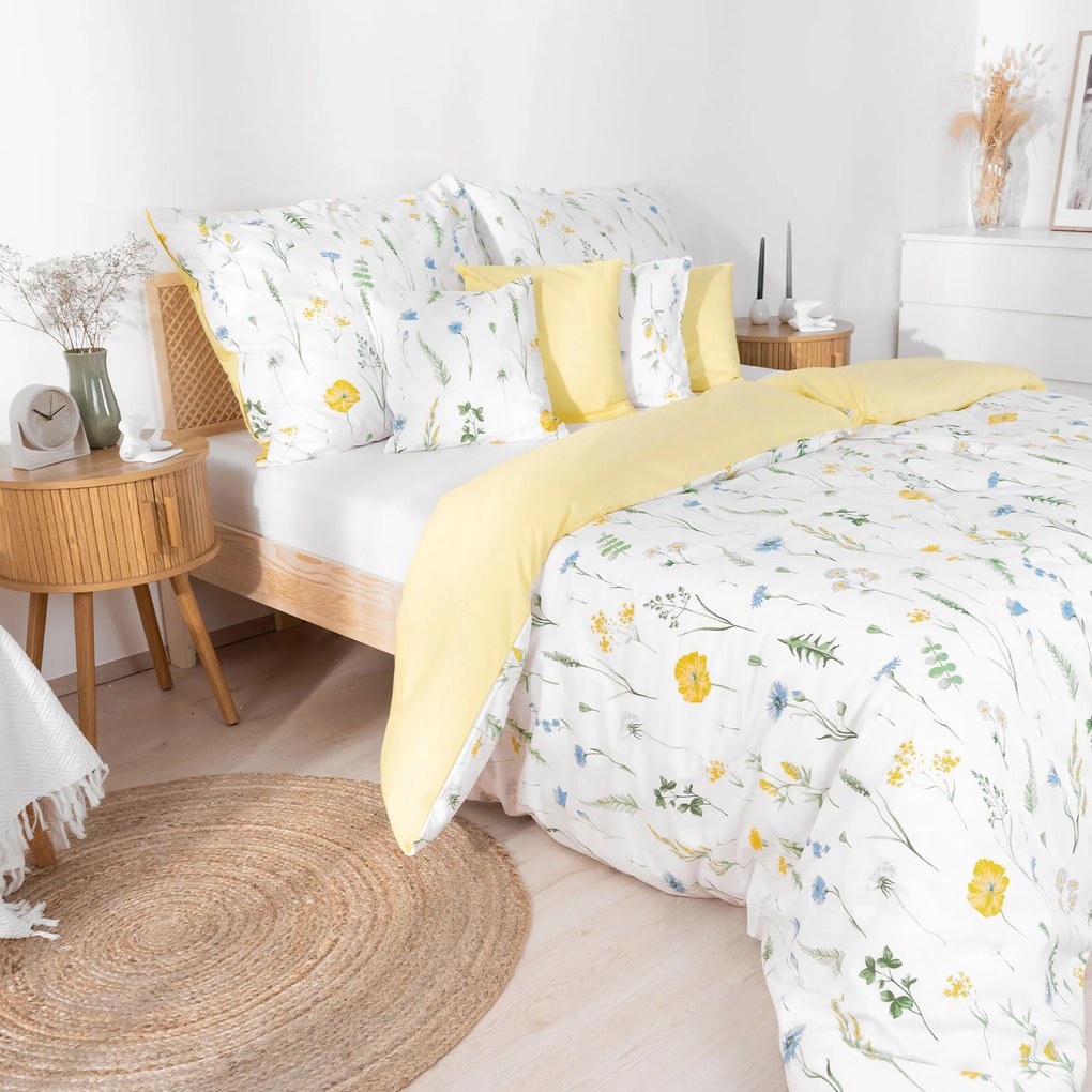 Goldea bavlnené posteľné obliečky duo - slovenská lúka s banánovou 200 x 200 a 2ks 70 x 90 cm