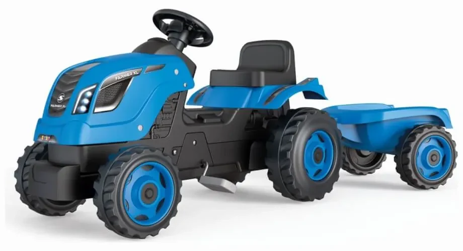 Šliapací traktor Farmer XL modrý s vozíkom