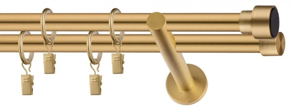 Dekorstudio Garniža dvojradová SLICK zlatá 19mm Dĺžka: 220cm, Typ uchytenia: Držiak dvojitý otvorený, Typ príslušenstva: Krúžky tiché so štipcami