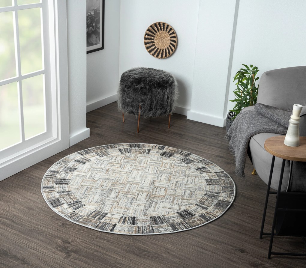 Kusový koberec My Mood CA60074 creme kruh, 120x120 (priemer) kruh, šedá, chodba / predsieň, My Flair