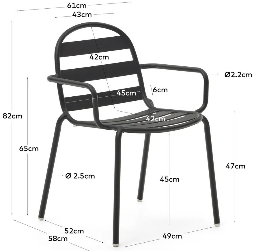 Tmavosivé kovové záhradné stoličky v súprave 4 ks Joncols – Kave Home