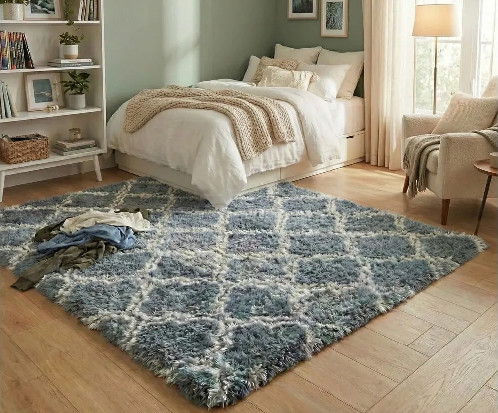 TZ Sivo-modrý vzorovaný koberec shaggy Decor Latern Rozmer: 80x150 cm