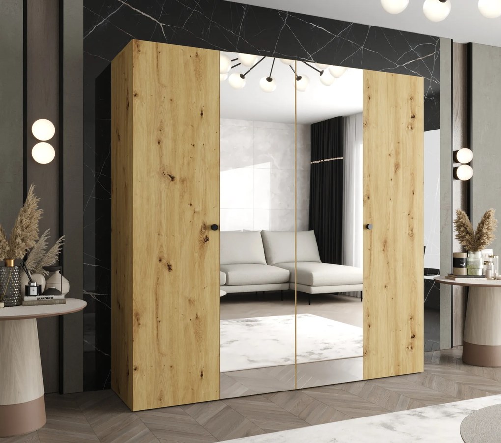 Šatníková skriňa 200 cm Parna 2 (dub artisan + čierna). Akcia -20%. Vlastná spoľahlivá doprava až k Vám domov. 1125932