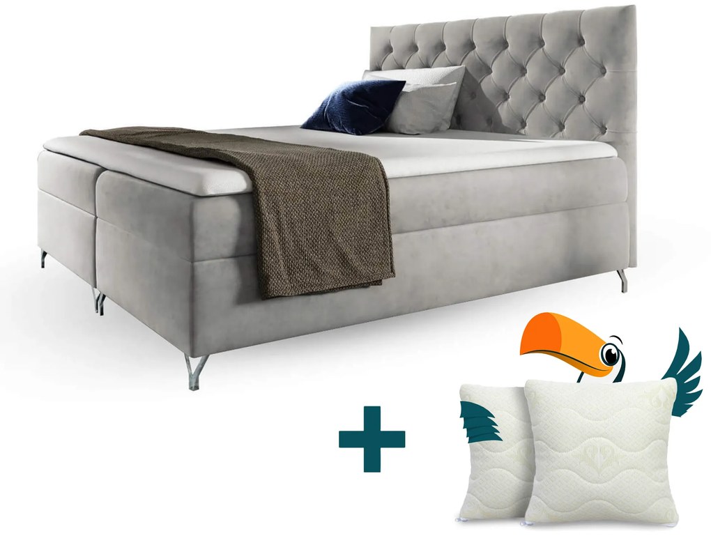Wilsondo Čalúnená boxspring manželská posteľ s matracom Guliette - sivá Rozmer: 180x200