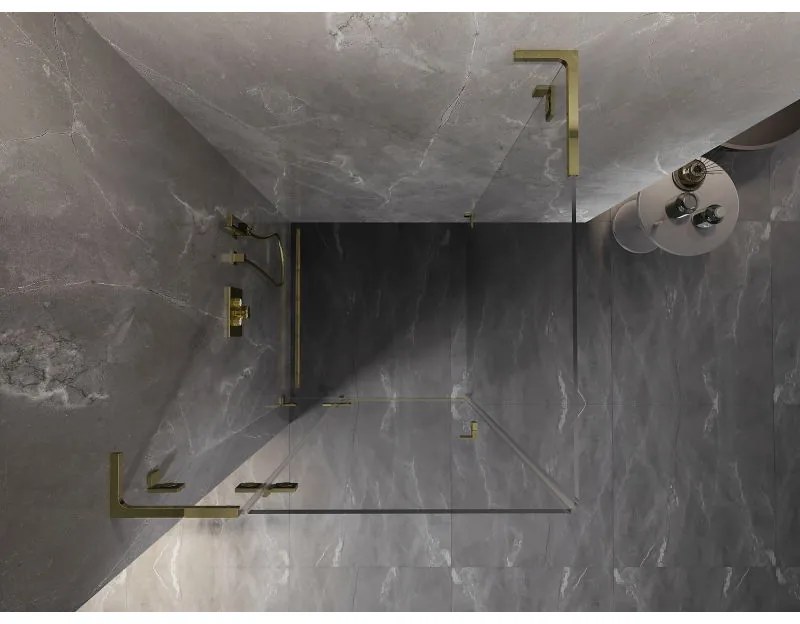 Mexen Lunar, L sklápací sprchový kút ľavý 70 x 70 cm, 8mm číre sklo, zlatý profil, 834L-070-070-50-00-L