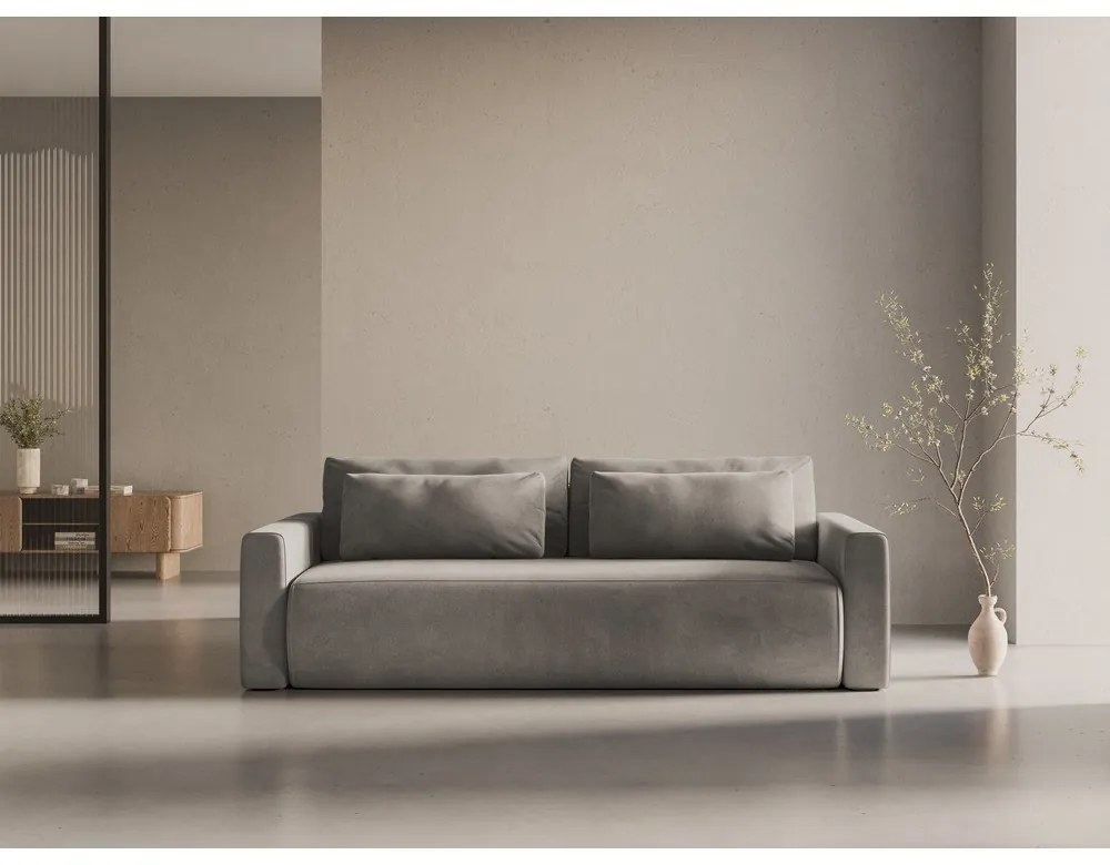 Svetlosivá zamatová rozkladacia pohovka s úložným priestorom 238 cm Belfast – Cosmopolitan Design