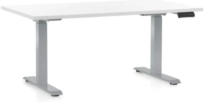 Výškovo nastaviteľný stôl OfficeTech D, 140 x 80 cm, sivá podnož, biela