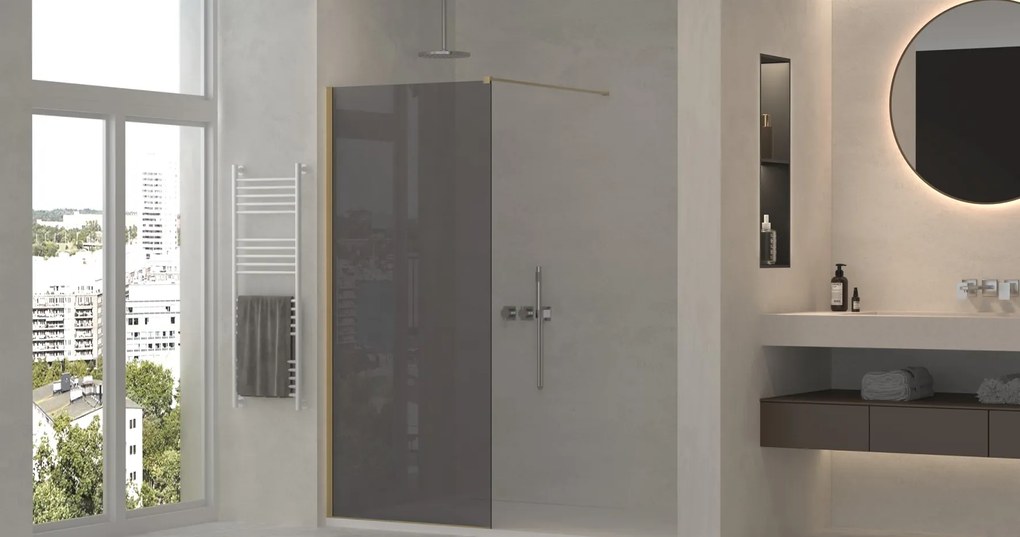 Erga Paris, sprchová zástena Walk-In 30x200 cm, 8mm šedé sklo, zlatý matný profil, ERG-V02-PARIS-030x200-GR-GB