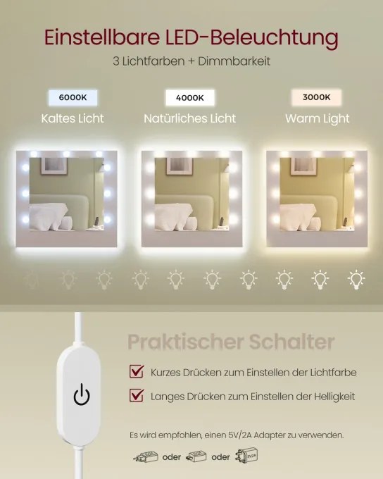 Toaletný stolík so zrkadlom a LED osvetlením RDT142WB02