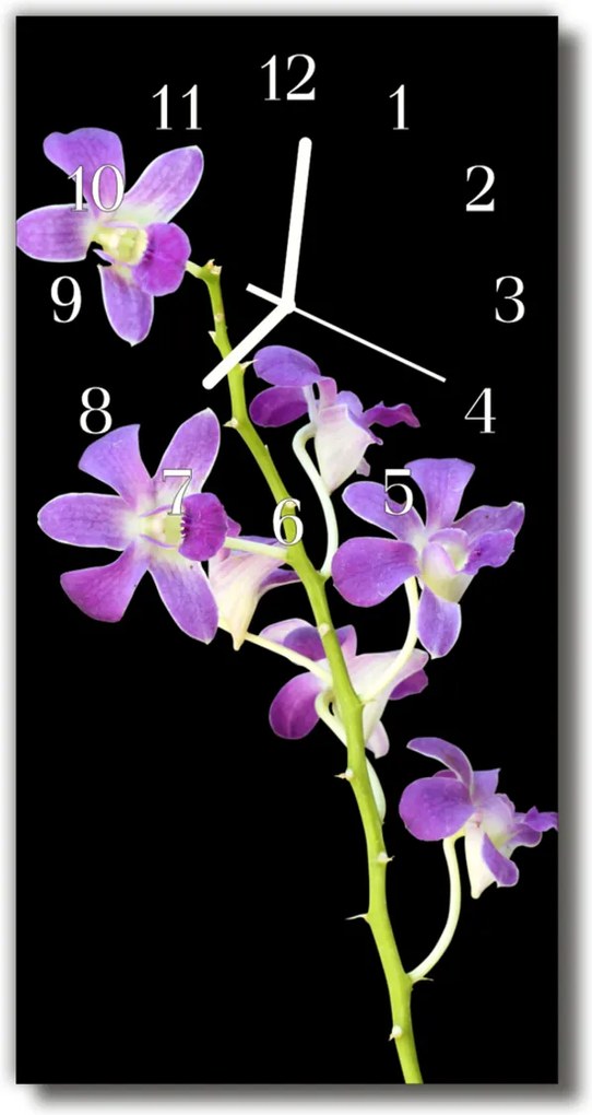 Sklenené hodiny vertikálne  kvety orchideí