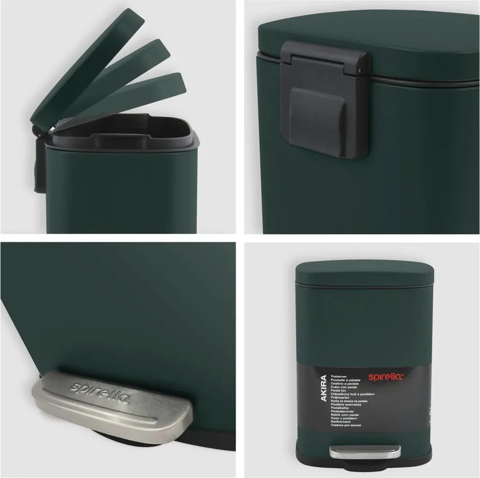 Tmavozelený nášľapný oceľový odpadkový kôš 5 l Akira – Spirella