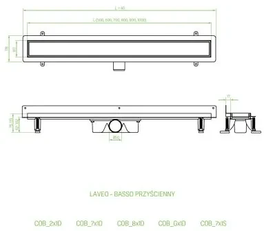 Laveo Basso, lineárny odtok s mriežkou 70 cm, čierna matná, LAV-COB_771D