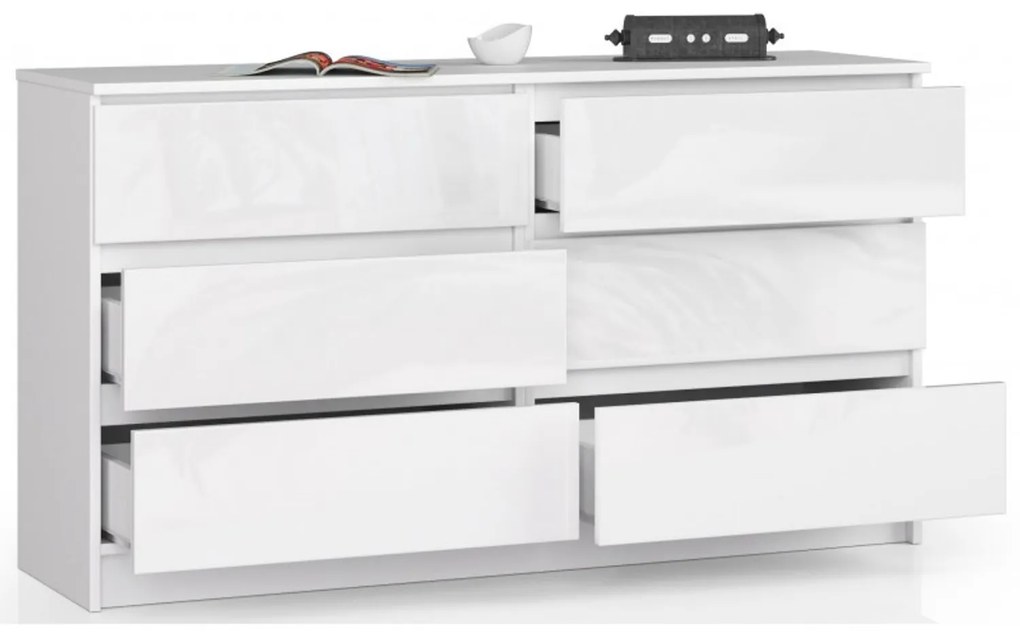 Komoda K140 6SZ biely lesk