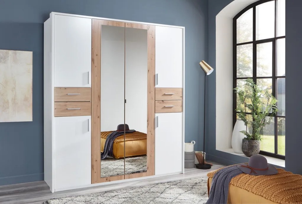 Šatníková skriňa Vegas, 180 cm, biela / dub artisan