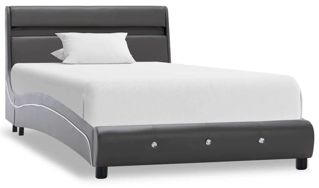 vidaXL Posteľný rám s LED, sivý, umelá koža 90x200 cm