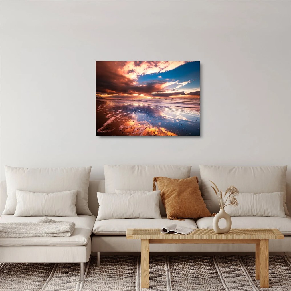 Sklenený obraz - Večerná pláž (70x50 cm)
