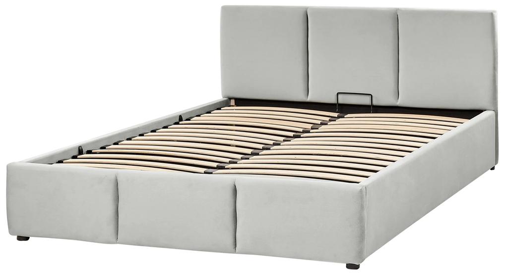 Zamatová posteľ s úložným priestorom 140 x 200 cm svetlosivá BOUSSE Beliani