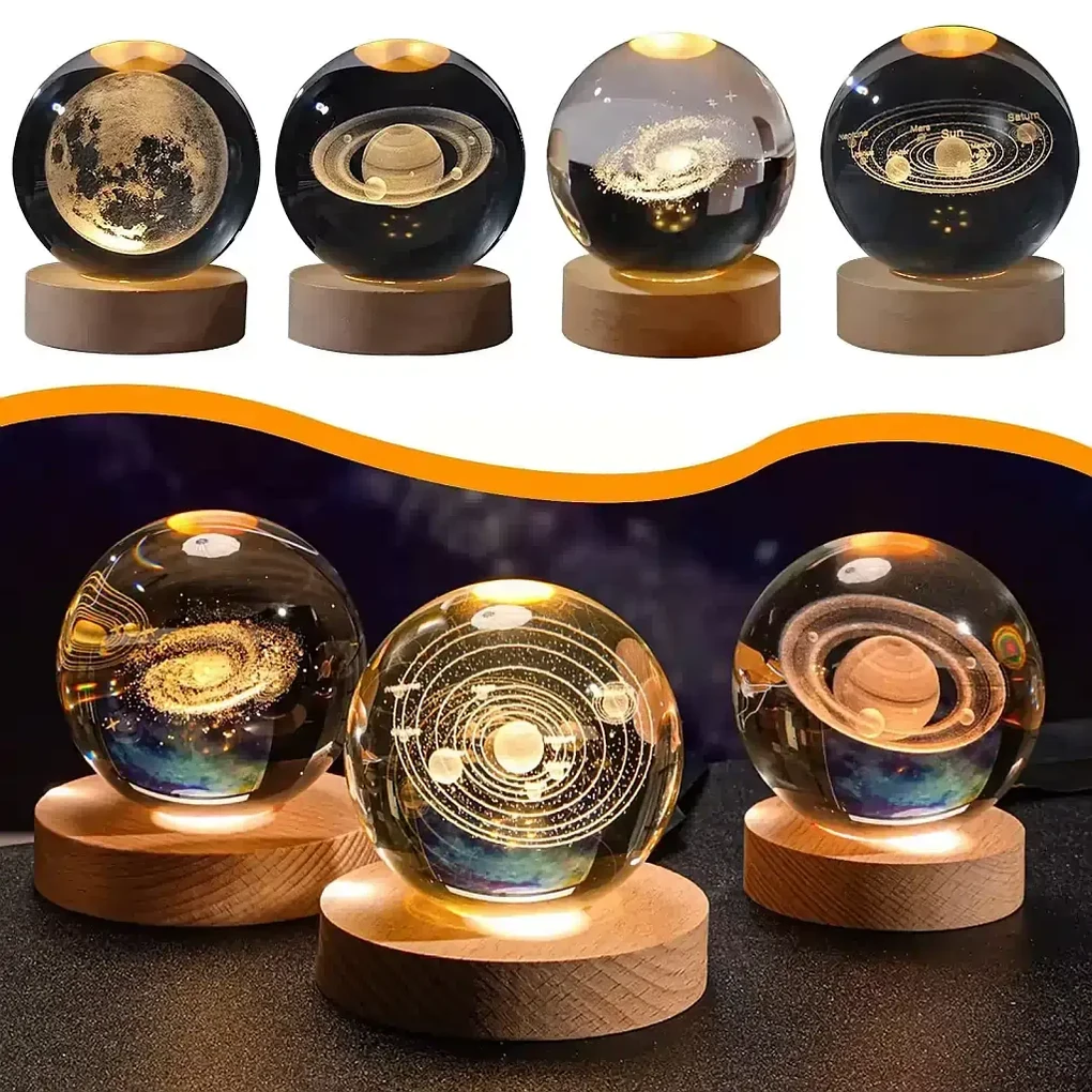 3D Visual KS-3D LP4 - 3D LED lampa krištáľová guľa - Slnečná sústava