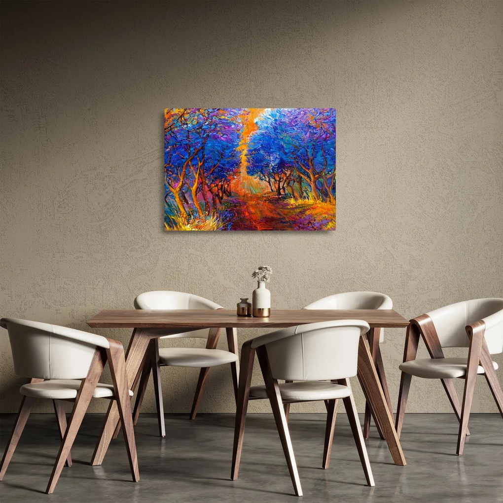 Sklenený obraz - jesenné koruny stromov, moderný impresionizmus (70x50 cm)