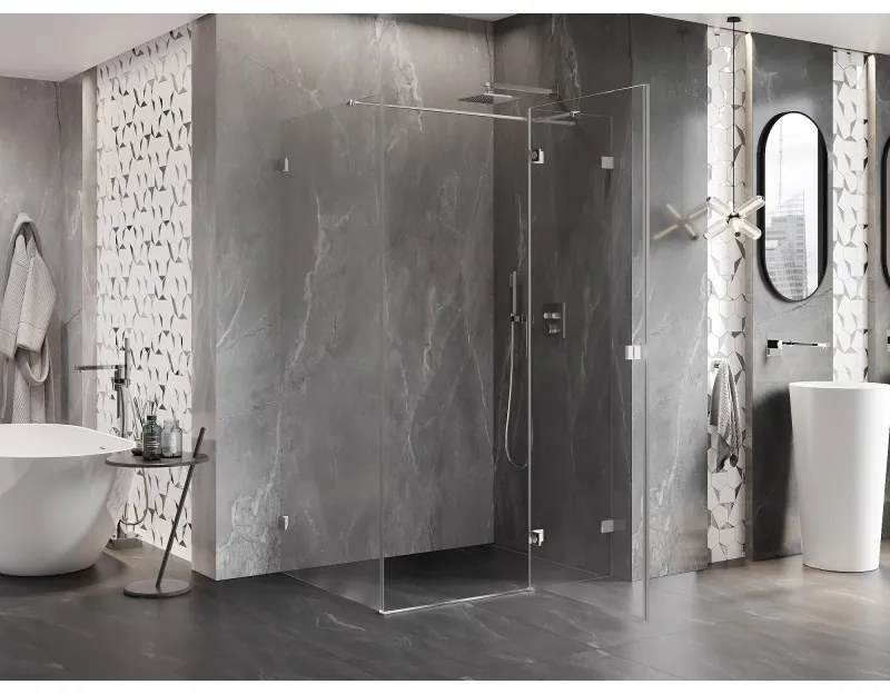 Mexen Lunar T, výklopný sprchový kút pravý 120 x 90 cm, 8mm číre sklo, chrómový profil, 834T-120-090-01-00-P
