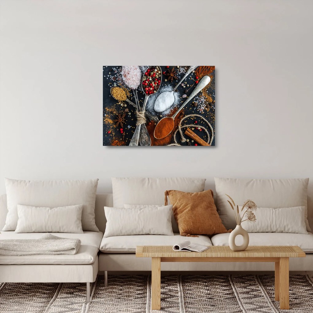 Sklenený obraz lyžíc s korením (70x50 cm)