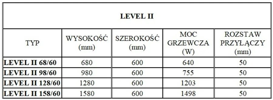 Regnis LEVEL II, vykurovacie teleso 600x980mm so stredovým pripojením 50mm, 755W, čierna matná, LEVEL980/600/D50/BLACK