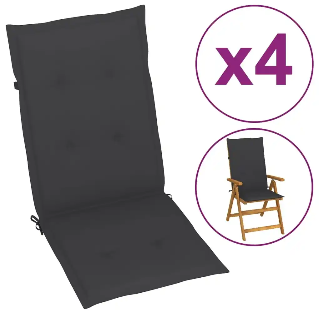 vidaXL Antracitové sedáky na záhradné stoličky, 4 ks, 120x50x3 cm | BIANO