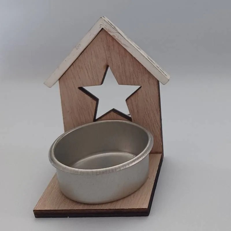 DECOLED Dřevěný svícen, chaloupka s hvězdou, 8x5 cm